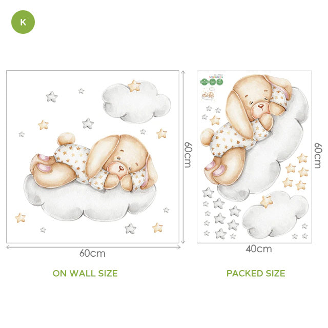 Cute Animals Moon And Stars Wall Murals For Children's Room Removable Self Adhesive Vinyl Wall Decal For Babys Nursery Creative DIY Home Decor