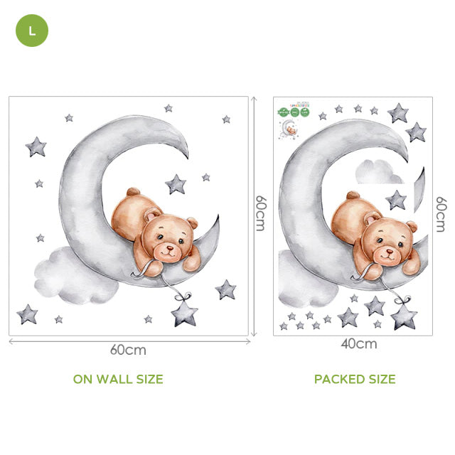 Cute Animals Moon And Stars Wall Murals For Children's Room Removable Self Adhesive Vinyl Wall Decal For Babys Nursery Creative DIY Home Decor