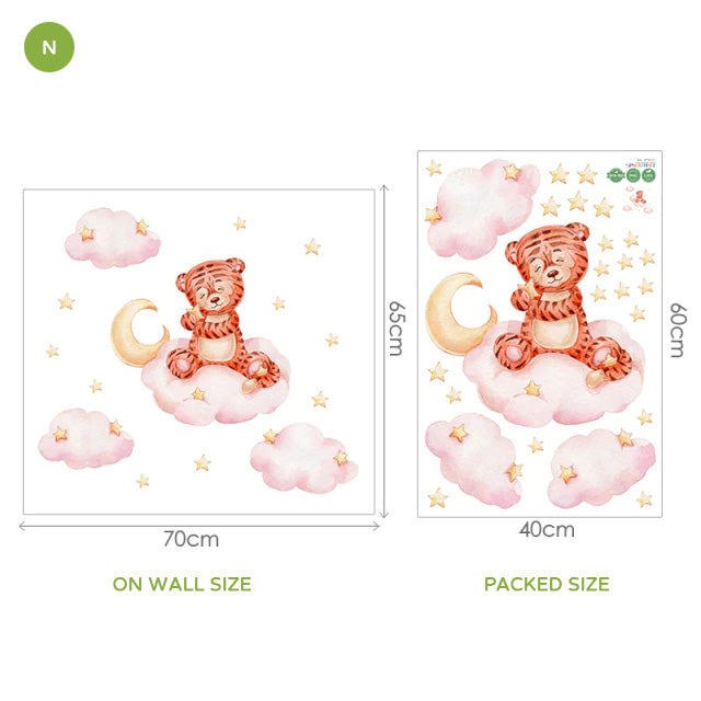 Cute Animals Moon And Stars Wall Murals For Children's Room Removable Self Adhesive Vinyl Wall Decal For Babys Nursery Creative DIY Home Decor