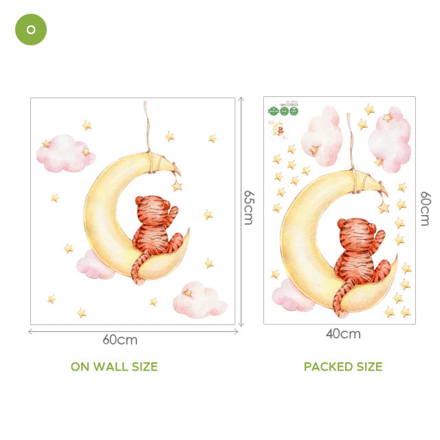 Cute Animals Moon And Stars Wall Murals For Children's Room Removable Self Adhesive Vinyl Wall Decal For Babys Nursery Creative DIY Home Decor