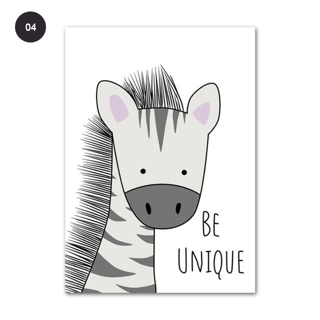 Nursery Wall Art Cute Animals Zebra Hippo Giraffe Lion Monkey Crocodile Posters Fine Art Canvas Prints For Kid's Bedroom Wall Decor