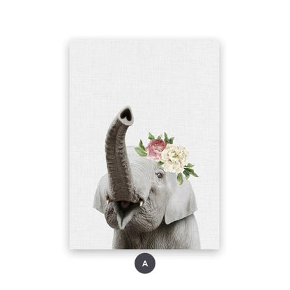 Nursery Wall Art Cute Animals With Flowers Canvas Prints Floral Baby Animals Bunny Owl Giraffe Zebra Fox Tiger Cub Pictures For Baby's Room
