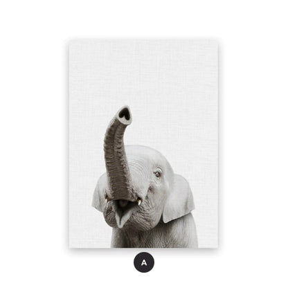 Cute Baby Animal Portraits Wall Art Posters For Kid's Bedroom Fine Art Canvas Prints Elephant Giraffe Lion Cub Pictures For Nordic Nursery Wall Decor