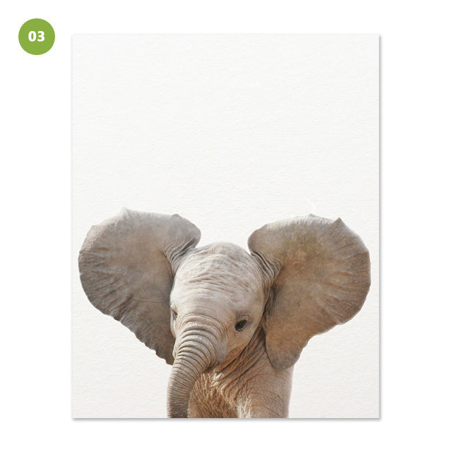 Safari Cute Baby Animals Elephant Rhino Lion Tiger Print Nursery Wall Art Fine Art Canvas Prints Minimalist Pictures For  Kid's Room Nordic Home Decoration