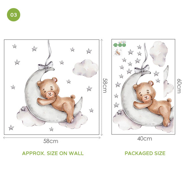 Teddy Bear Moon Cloud And Stars Wall Decals For Kids Room Removable Wall Stickers For Baby Room Nordic Nursery Wall Creative DIY Art Decor
