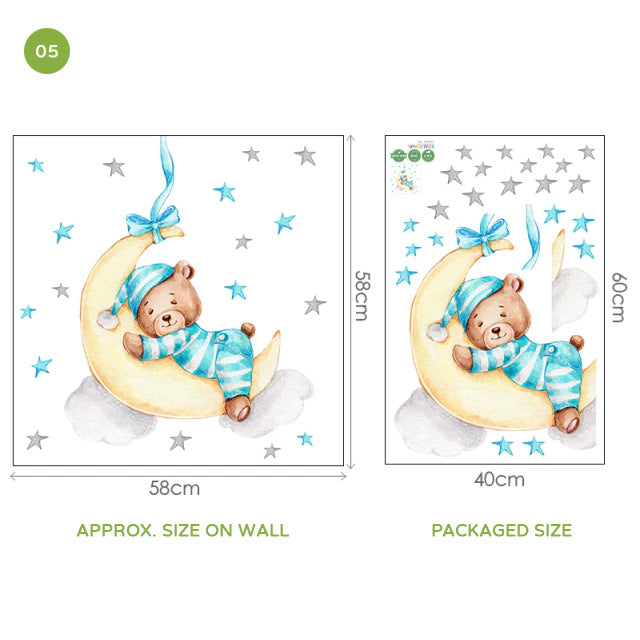 Teddy Bear Moon Cloud And Stars Wall Decals For Kids Room Removable Wall Stickers For Baby Room Nordic Nursery Wall Creative DIY Art Decor