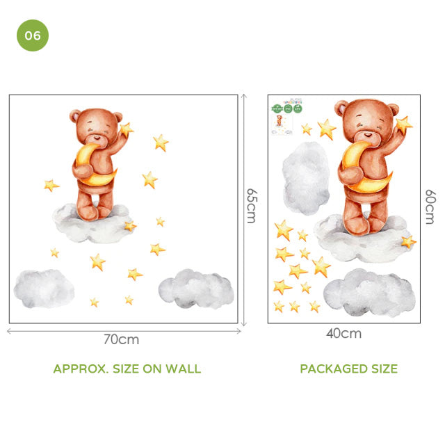Teddy Bear Moon Cloud And Stars Wall Decals For Kids Room Removable Wall Stickers For Baby Room Nordic Nursery Wall Creative DIY Art Decor