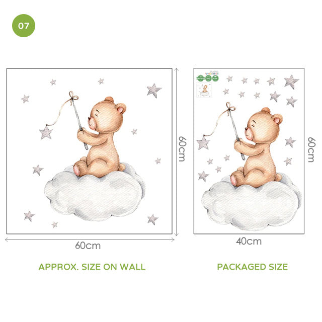 Teddy Bear Moon Cloud And Stars Wall Decals For Kids Room Removable Wall Stickers For Baby Room Nordic Nursery Wall Creative DIY Art Decor