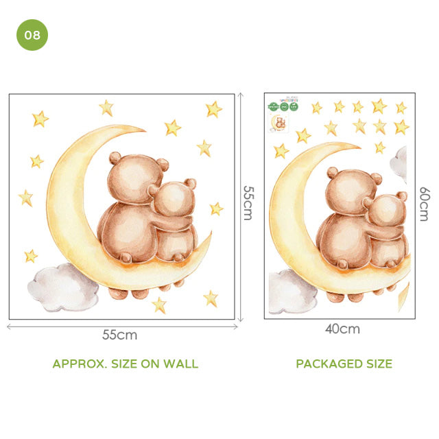 Teddy Bear Moon Cloud And Stars Wall Decals For Kids Room Removable Wall Stickers For Baby Room Nordic Nursery Wall Creative DIY Art Decor