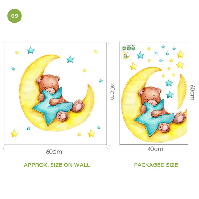 Teddy Bear Moon Cloud And Stars Wall Decals For Kids Room Removable Wall Stickers For Baby Room Nordic Nursery Wall Creative DIY Art Decor
