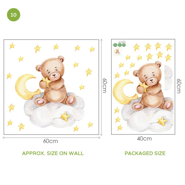 Teddy Bear Moon Cloud And Stars Wall Decals For Kids Room Removable Wall Stickers For Baby Room Nordic Nursery Wall Creative DIY Art Decor