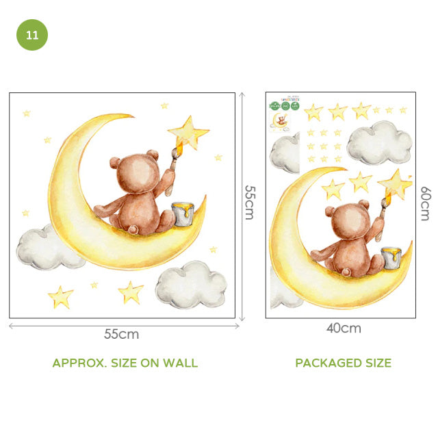 Teddy Bear Moon Cloud And Stars Wall Decals For Kids Room Removable Wall Stickers For Baby Room Nordic Nursery Wall Creative DIY Art Decor