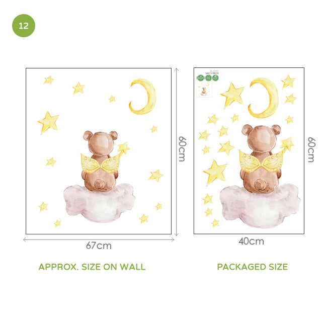 Teddy Bear Moon Cloud And Stars Wall Decals For Kids Room Removable Wall Stickers For Baby Room Nordic Nursery Wall Creative DIY Art Decor