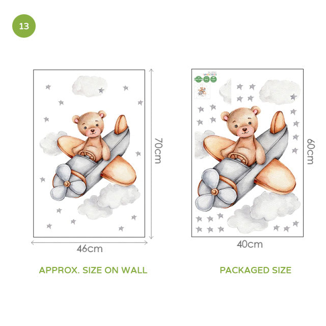 Teddy Bear Moon Cloud And Stars Wall Decals For Kids Room Removable Wall Stickers For Baby Room Nordic Nursery Wall Creative DIY Art Decor