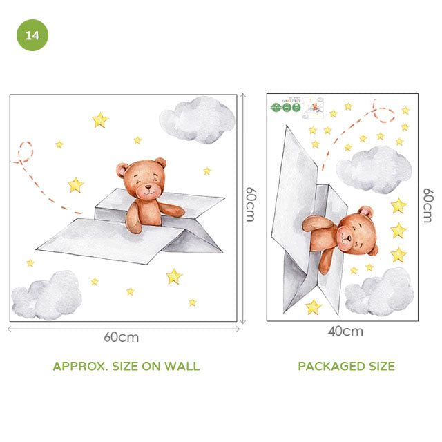 Teddy Bear Moon Cloud And Stars Wall Decals For Kids Room Removable Wall Stickers For Baby Room Nordic Nursery Wall Creative DIY Art Decor