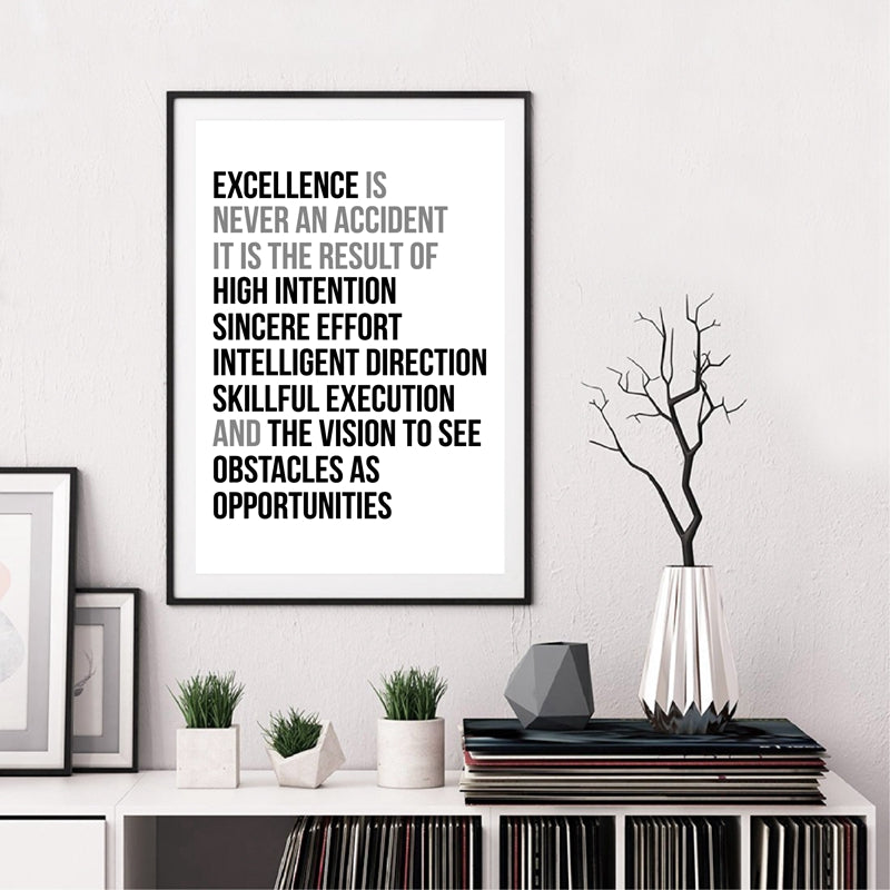 Definition Of Excellence Black and White Wall Art Poster Motivation Quotations Letter Art Fine Art Canvas Prints For Home Office Wall Decor