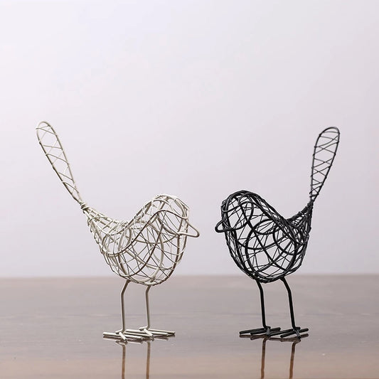 Delightful Abstract Geometric Wire Mesh Birds Sculptures Vintage Animal Miniature Figurines Nordic Home Decoration Accessories Black or White