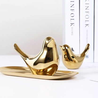 Delightful Golden Bird Sculptures Ceramic Ornaments For Coffee Table Windowsill Mantelpiece Accessories Nordic Home Decoration