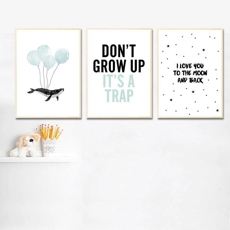 Don't Grow Up Quote Kids Room Wall Art Fine Art Canvas Print I Love You To The Moon And Back Quotation Posters Nordic Style Pictures For Baby Boys Room Decoration