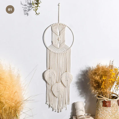 Moon & Stars Nordic Dream Catchers Naturally Inspired Cotton Macrame Earthy Hanging Decoration For Bedroom Living Room Essential Nordic Decor