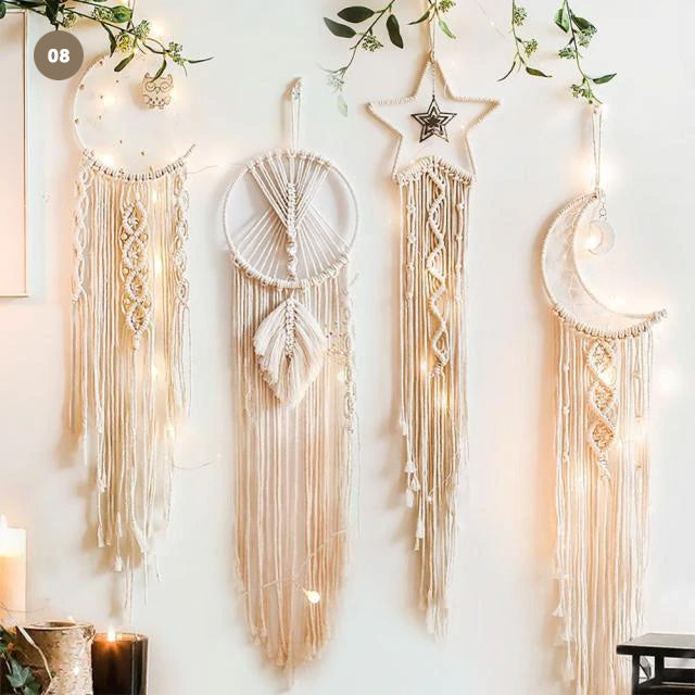 Moon & Stars Nordic Dream Catchers Naturally Inspired Cotton Macrame Earthy Hanging Decoration For Bedroom Living Room Essential Nordic Decor