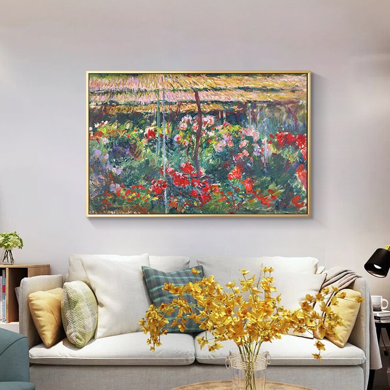 Famous Painting Peony Garden Claude Monet Impressionist Wall Art Fine Art Canvas Prints Classic Pictures For Living Room Dining Room Wall Art Decor