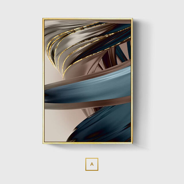 Flowing Golden Feather Abstract Wall Art Fine Art Canvas Prints Neutral Color Pictures For Modern Luxury Living Room Dining Room Bedroom Wall Decor