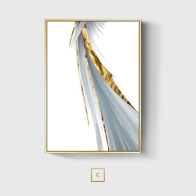 Flowing Golden Feather Abstract Wall Art Fine Art Canvas Prints Neutral Color Pictures For Modern Luxury Living Room Dining Room Bedroom Wall Decor