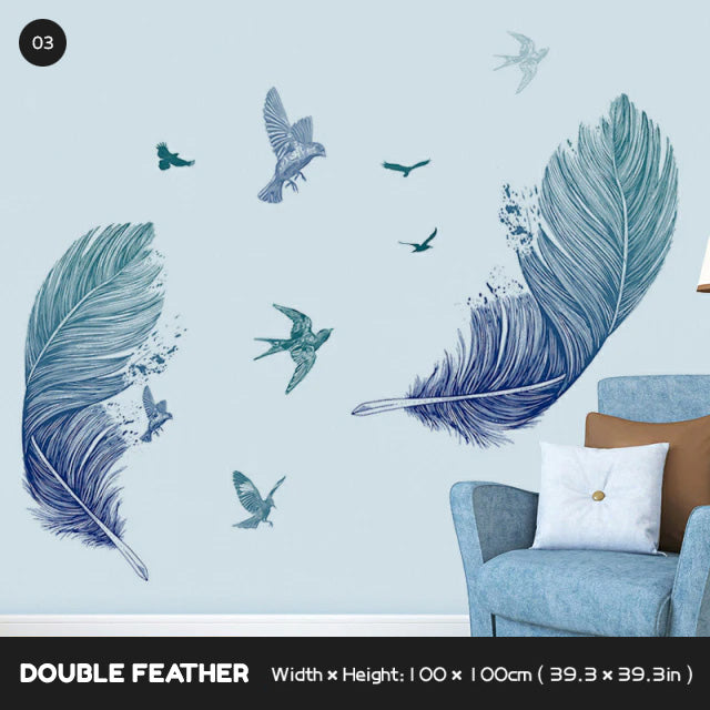 Freedom Birds Feather Wall Decor Murals Removable PVC Self Adhesive Dream Feathers Decals For Living Room Bedroom Wall Art Creative Home Decor