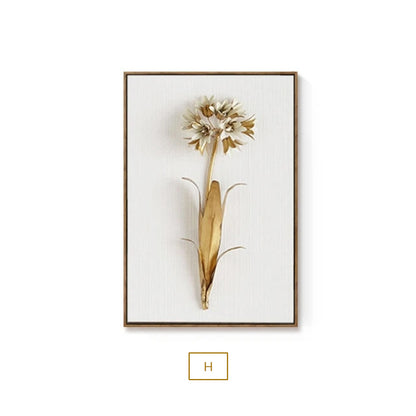 Modern Minimalist Golden White Flowers Wall Art Fine Art Canvas Prints Exotical Botanical Pictures For Living Room Dining Room Luxury Interiors Styling