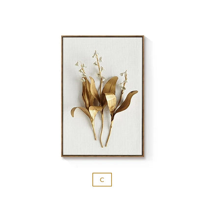 Modern Minimalist Golden White Flowers Wall Art Fine Art Canvas Prints Exotical Botanical Pictures For Living Room Dining Room Luxury Interiors Styling
