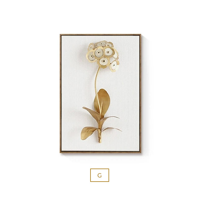 Modern Minimalist Golden White Flowers Wall Art Fine Art Canvas Prints Exotical Botanical Pictures For Living Room Dining Room Luxury Interiors Styling
