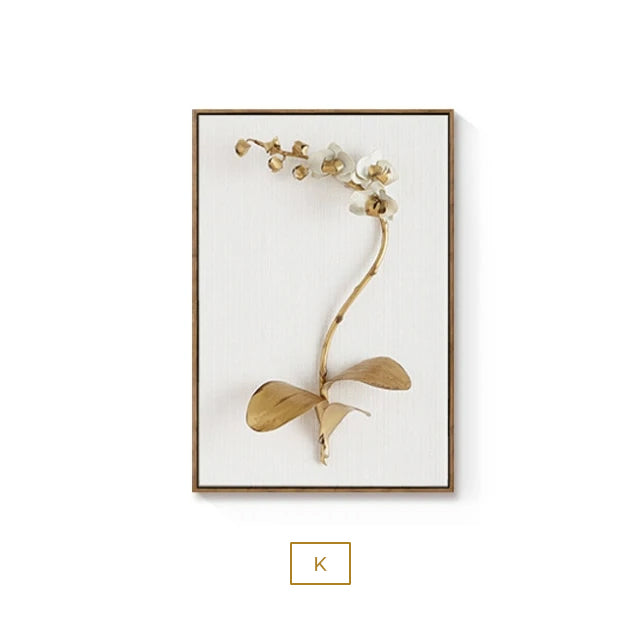Modern Minimalist Golden White Flowers Wall Art Fine Art Canvas Prints Exotical Botanical Pictures For Living Room Dining Room Luxury Interiors Styling