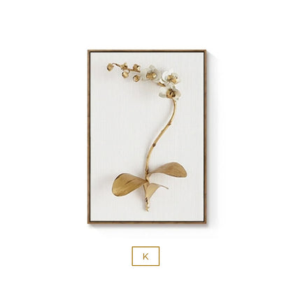 Modern Minimalist Golden White Flowers Wall Art Fine Art Canvas Prints Exotical Botanical Pictures For Living Room Dining Room Luxury Interiors Styling
