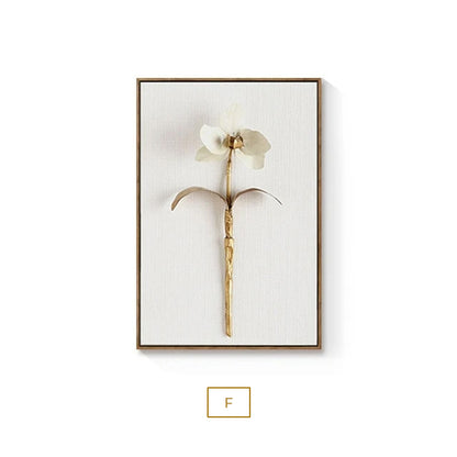 Modern Minimalist Golden White Flowers Wall Art Fine Art Canvas Prints Exotical Botanical Pictures For Living Room Dining Room Luxury Interiors Styling