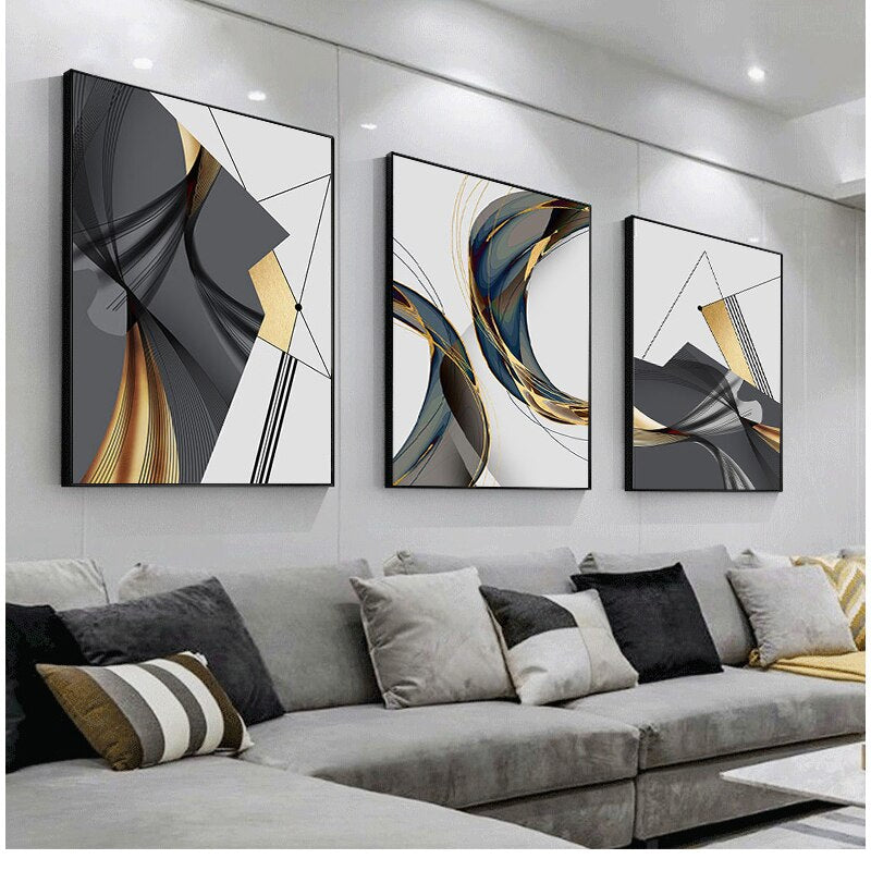 Geometric Flowing Shapes Abstract Wall Art Fine Art Canvas Prints Pictures For Modern Apartment Living Room Minimalist Home Office Interiors