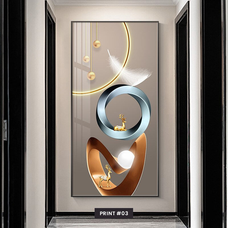 Golden Deer Circle Of Light Wall Art Fine Art Canvas Prints Modern Abstract Auspicious Pictures For Living Room Dining Room Entrance Hall Decor