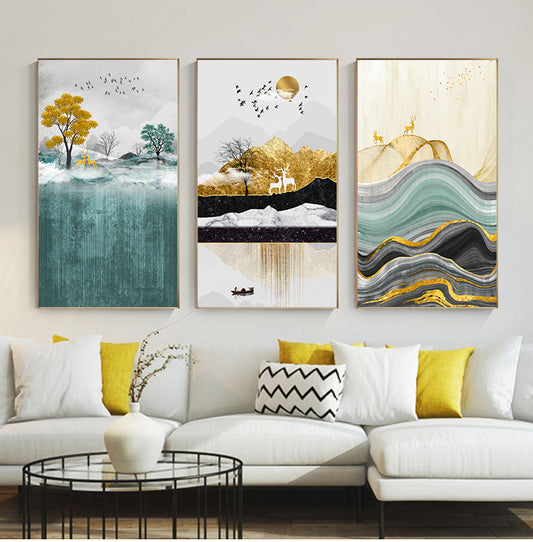 Auspicious Golden Deer Mountain Landscape Abstract Nordic Wall Art Fine Art Canvas Prints Modern Pictures For Living Room Contemporary Office Home Interior