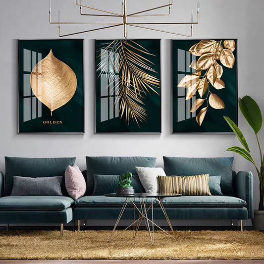 Black Green Golden Palm Leaves Wall Art Fine Art Canvas Prints Modern –