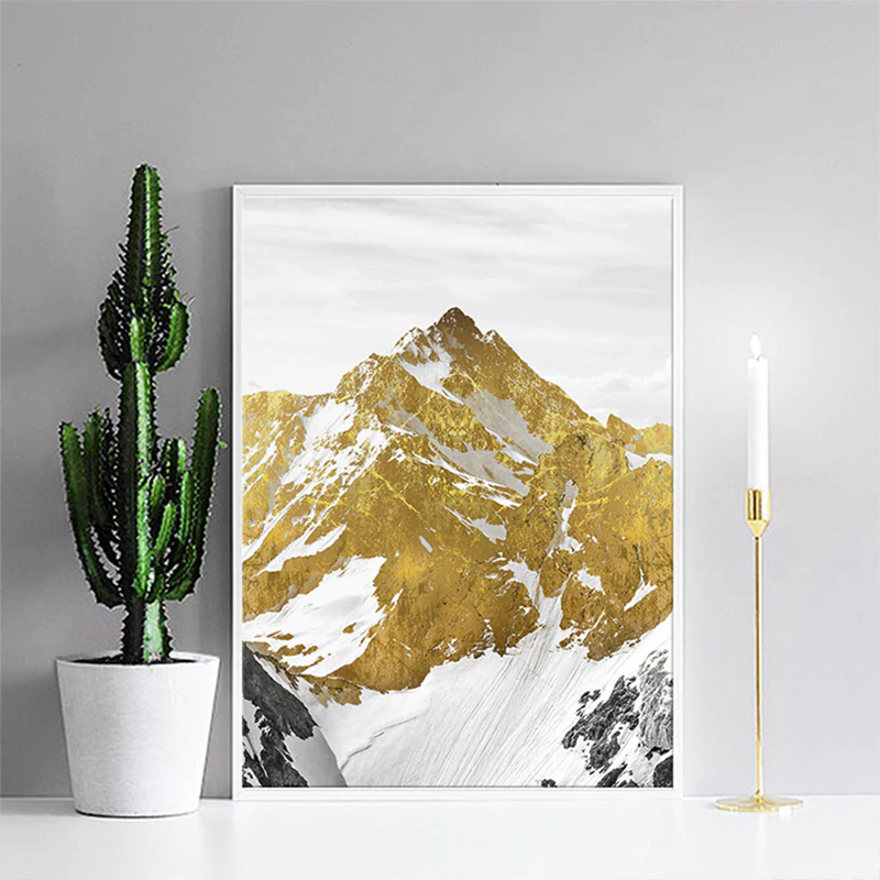 Golden Mountain Landscape Wilderness Wall Art Semi Abstract Mystical Terrain Fine Art Canvas Prints Nordic Pictures For Modern Home Decor