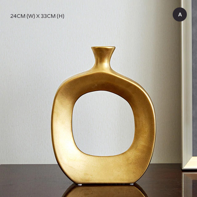 Golden Ceramic Sculpture Vase Modern Abstract Decorative Nordic Art Piece For Living Room Sideboard Dining Room Table Contemporary Nordic Decor