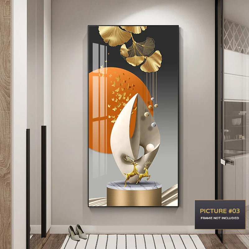 Golden Circle Of Light Nordic Abstract Auspicious Wall Art Fine Art Canvas Prints Modern Skyscraper Format Pictures For Luxury Living Room Wall Decor