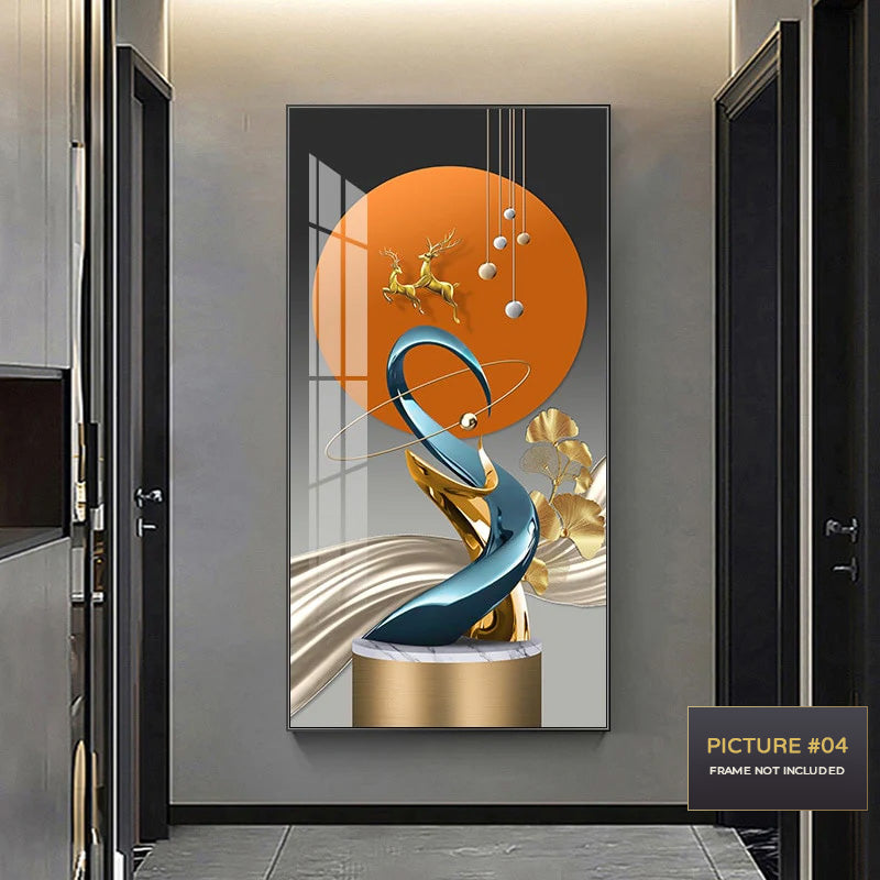 Golden Circle Of Light Nordic Abstract Auspicious Wall Art Fine Art Canvas Prints Modern Skyscraper Format Pictures For Luxury Living Room Wall Decor