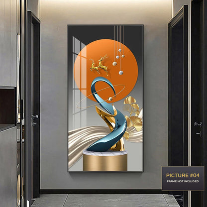 Golden Circle Of Light Nordic Abstract Auspicious Wall Art Fine Art Canvas Prints Modern Skyscraper Format Pictures For Luxury Living Room Wall Decor