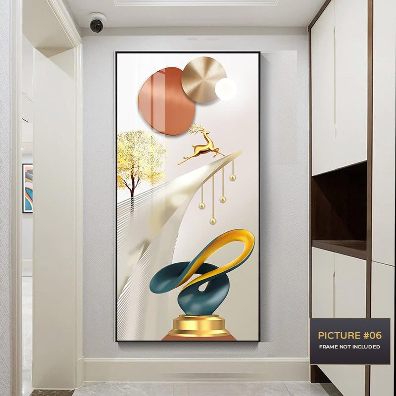 Golden Circle Of Light Nordic Abstract Auspicious Wall Art Fine Art Canvas Prints Modern Skyscraper Format Pictures For Luxury Living Room Wall Decor