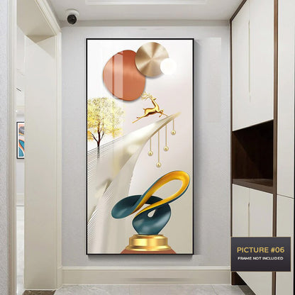 Golden Circle Of Light Nordic Abstract Auspicious Wall Art Fine Art Canvas Prints Modern Skyscraper Format Pictures For Luxury Living Room Wall Decor
