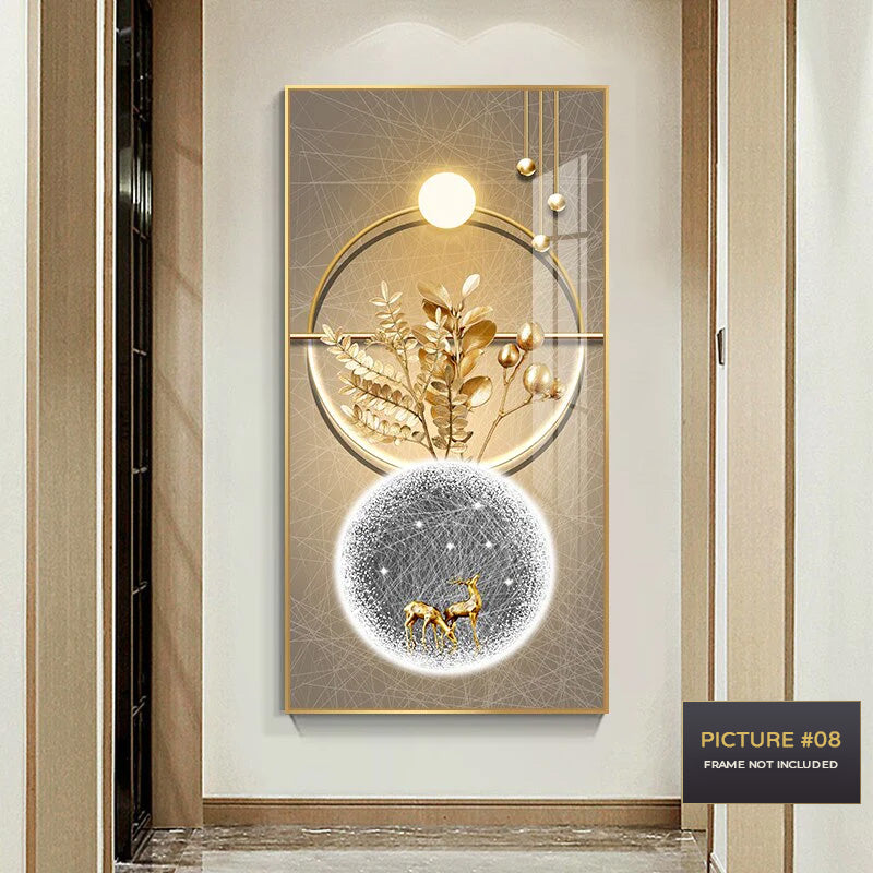 Golden Circle Of Light Nordic Abstract Auspicious Wall Art Fine Art Canvas Prints Modern Skyscraper Format Pictures For Luxury Living Room Wall Decor