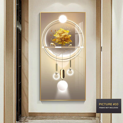 Golden Circle Of Light Nordic Abstract Auspicious Wall Art Fine Art Canvas Prints Modern Skyscraper Format Pictures For Luxury Living Room Wall Decor