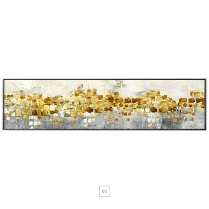 Golden Coins On The Horizon Panoramic Wall Art Modern Abstract Fine Art Canvas Print Auspicious Wide Format Picture For Living Room Above The Sofa Decor