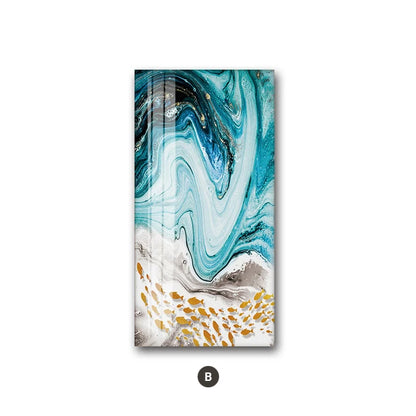 Golden Fishes In Blue Sea Swirls Abstract Wall Art Fine Art Canvas Prints Nordic Style Marble Effect Giclee Prints For Modern Home Office Interior Decor